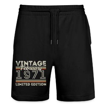 Februar 1971 Geschenk zum Jahrestag - Februar 1971 - Stanley/Stella Unisex Bio Joggingshorts Trainer  - Schwarz - Vorne - Nik (191cm) & Marisol (170cm)