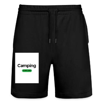 « Le camping, c’est ma vie » - Short de jogging bio TRAINER Stanley/Stella unisexe - noir - Devant - Nik (191cm) & Marisol (170cm)