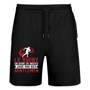 le rugby un sport de brutes joué par des gentlemen - Short de jogging bio TRAINER Stanley/Stella unisexe - noir - Devant - Nik (191cm) & Marisol (170cm)