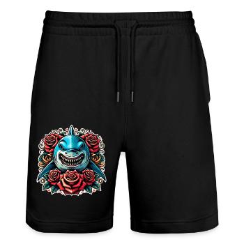 Shark - Stanley/Stella Trainer Unisex Organic Jogging Shorts - black - Front - Nik (191cm) & Marisol (170cm)