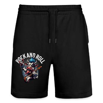 Kuh Rock and Roll Gitarrist E Gitarre - Stanley/Stella Unisex Bio Joggingshorts Trainer  - Schwarz - Vorne - Nik (191cm) & Marisol (170cm)