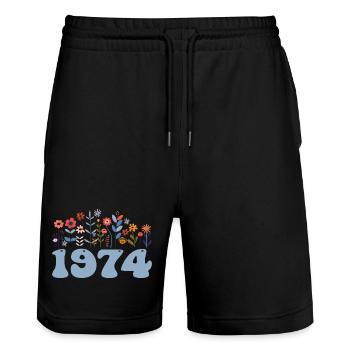 1974 Floral Pattern 1974 Floral Theme Flowers 1974 - Stanley/Stella Trainer Unisex Organic Jogging Shorts - black - Front - Nik (191cm) & Marisol (170cm)