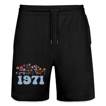 1971 Floral Pattern 1971 Floral Theme Flowers 1971 - Stanley/Stella Trainer Unisex Organic Jogging Shorts - black - Front - Nik (191cm) & Marisol (170cm)