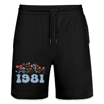 1981 Floral Pattern 1981 Floral Theme Flowers 1981 - Stanley/Stella Trainer Unisex Organic Jogging Shorts - black - Front - Nik (191cm) & Marisol (170cm)
