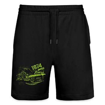 1974 Geburtstag Oldtimer Modell 1974 Vintage 1974 - Stanley/Stella Unisex Bio Joggingshorts Trainer  - Schwarz - Vorne - Nik (191cm) & Marisol (170cm)