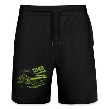 1949 Geburtstag Oldtimer Modell 1949 Vintage 1949 - Stanley/Stella Unisex Bio Joggingshorts Trainer  - Schwarz - Vorne - Nik (191cm) & Marisol (170cm)