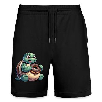 Chubby cartoon turtle in donut look - Stanley/Stella Trainer Unisex Organic Jogging Shorts - black - Front - Nik (191cm) & Marisol (170cm)