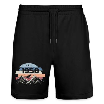 Original 1958 Jahrgang 1958 Geburtstag 1958 - Stanley/Stella Unisex Bio Joggingshorts Trainer  - Schwarz - Vorne - Nik (191cm) & Marisol (170cm)