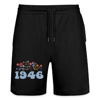 1946 Floral Pattern 1946 Floral Theme Flowers 1946 - Stanley/Stella Trainer Unisex Organic Jogging Shorts - black - Front - Nik (191cm) & Marisol (170cm)