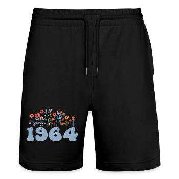 1964 Floral Pattern 1964 Floral Theme Flowers 1964 - Stanley/Stella Trainer Unisex Organic Jogging Shorts - black - Front - Nik (191cm) & Marisol (170cm)