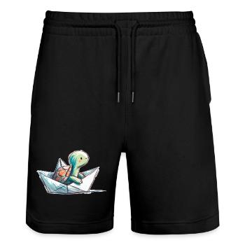 Schildkröte in Papierboot - Stanley/Stella Unisex Bio Joggingshorts Trainer  - Schwarz - Vorne - Nik (191cm) & Marisol (170cm)