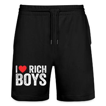 I Love Rich Boys Tees I Heart Rich Boys Funny - Short de jogging bio TRAINER Stanley/Stella unisexe - noir - Devant - Nik (191cm) & Marisol (170cm)