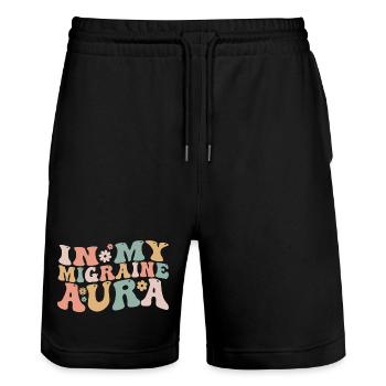 In My Migraine Aura Chronic Migraine Awareness - Stanley/Stella Trainer Unisex Organic Jogging Shorts - black - Front - Nik (191cm) & Marisol (170cm)