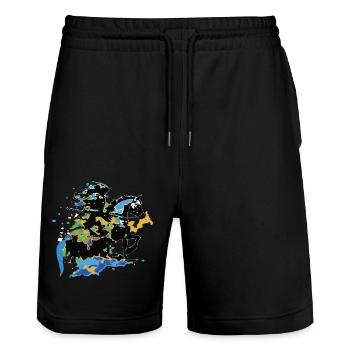Reiter Pferd bunt - Stanley/Stella Unisex Bio Joggingshorts Trainer  - Schwarz - Vorne - Nik (191cm) & Marisol (170cm)