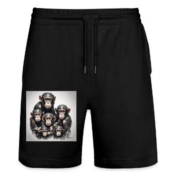 Schimpansen-Familienfoto - Stanley/Stella Unisex Bio Joggingshorts Trainer  - Schwarz - Vorne - Nik (191cm) & Marisol (170cm)