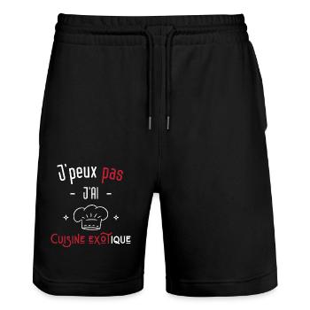 j'peux pas j'ai cuisine exotique - Short de jogging bio TRAINER Stanley/Stella unisexe - noir - Devant - Nik (191cm) & Marisol (170cm)