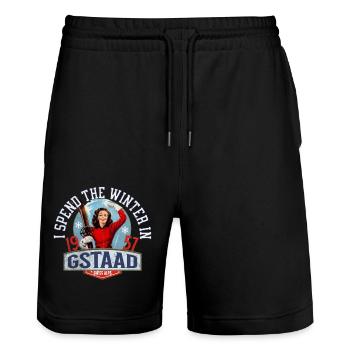 Den Winter verbringe ich in Gstaad - Stanley/Stella Unisex Bio Joggingshorts Trainer  - Schwarz - Vorne - Nik (191cm) & Marisol (170cm)