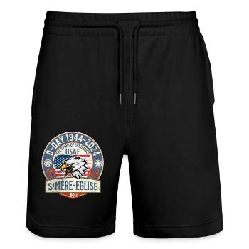D DAY 1944 2024 St Mère Eglise Airborne 2 - Stanley/Stella Unisex Bio Joggingshorts Trainer  - Schwarz - Vorne - Nik (191cm) & Marisol (170cm)
