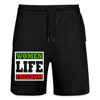 Women life freedom - Short de jogging bio TRAINER Stanley/Stella unisexe - noir - Devant - Nik (191cm) & Marisol (170cm)