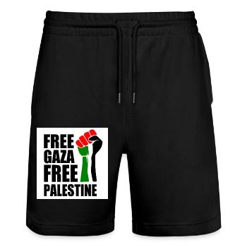 Free gaza Free palestine - Stanley/Stella Trainer Unisex Organic Jogging Shorts - black - Front - Nik (191cm) & Marisol (170cm)