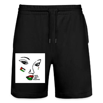 Free palestine women - Stanley/Stella Trainer Unisex Organic Jogging Shorts - black - Front - Nik (191cm) & Marisol (170cm)
