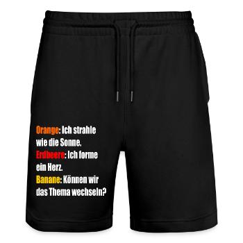 Orange Erdbeere Banane - Stanley/Stella Unisex Bio Joggingshorts Trainer  - Schwarz - Vorne - Nik (191cm) & Marisol (170cm)