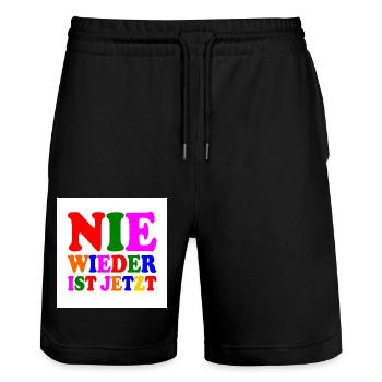 Nie wieder ist jetzt - Stanley/Stella Unisex Bio Joggingshorts Trainer  - Schwarz - Vorne - Nik (191cm) & Marisol (170cm)