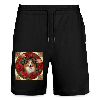 Collie und rote Rosen - Stanley/Stella Unisex Bio Joggingshorts Trainer  - Schwarz - Vorne - Nik (191cm) & Marisol (170cm)