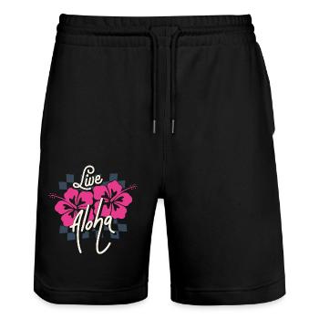 Hawaii Live Aloha Summer Vibe Saying Retro - Stanley/Stella Trainer Unisex Organic Jogging Shorts - black - Front - Nik (191cm) & Marisol (170cm)