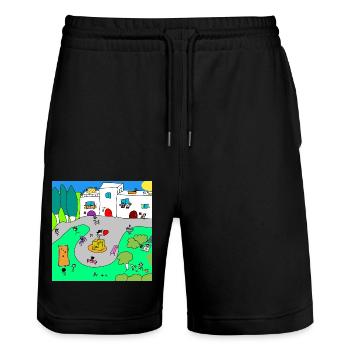 Kuoro village - Stanley/Stella Trainer Unisex Organic Jogging Shorts - black - Front - Nik (191cm) & Marisol (170cm)