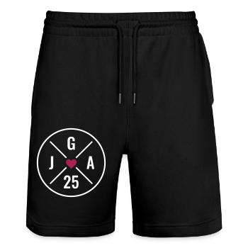 JGA 2025 - Junggesellenabschied 2025 - JGA 25 Herz - Stanley/Stella Unisex Bio Joggingshorts Trainer  - Schwarz - Vorne - Nik (191cm) & Marisol (170cm)