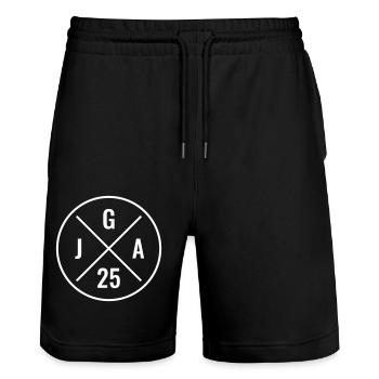 JGA 2025 - Junggesellenabschied 2025 - JGA 25 - Stanley/Stella Unisex Bio Joggingshorts Trainer  - Schwarz - Vorne - Nik (191cm) & Marisol (170cm)