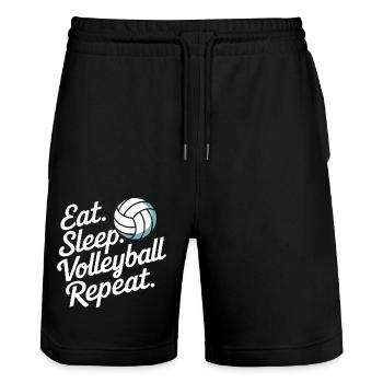 Volleyball Spieler Beach Volleyball Volleyballer - Stanley/Stella Unisex Bio Joggingshorts Trainer  - Schwarz - Vorne - Nik (191cm) & Marisol (170cm)