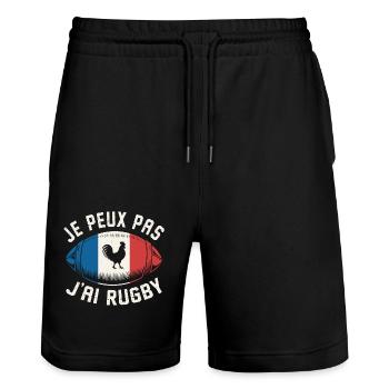 Je peux pas j'ai rugby - Short de jogging bio TRAINER Stanley/Stella unisexe - noir - Devant - Nik (191cm) & Marisol (170cm)