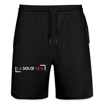 La dolce vita bella italia - Stanley/Stella Trainer Unisex Organic Jogging Shorts - black - Front - Nik (191cm) & Marisol (170cm)