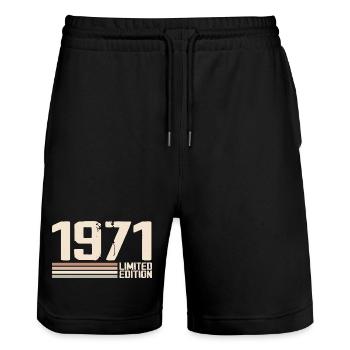 1971 Jahrgang 1971 Geburtstag 1971 Retro 1971 - Stanley/Stella Unisex Bio Joggingshorts Trainer  - Schwarz - Vorne - Nik (191cm) & Marisol (170cm)