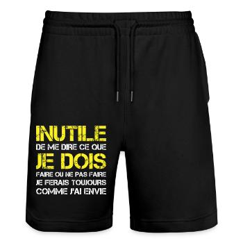 Humour Je Ferais Comme J'ai Envie - Short de jogging bio TRAINER Stanley/Stella unisexe - noir - Devant - Nik (191cm) & Marisol (170cm)