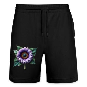 Sonnenblume violett Blumenranke Blume floral - Stanley/Stella Unisex Bio Joggingshorts Trainer  - Schwarz - Vorne - Nik (191cm) & Marisol (170cm)