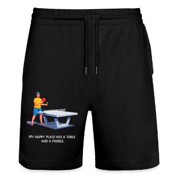 My Happy Place a une table - Short de jogging bio TRAINER Stanley/Stella unisexe - noir - Devant - Nik (191cm) & Marisol (170cm)