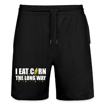 Ich esse Mais auf lange Sicht - Stanley/Stella Unisex Bio Joggingshorts Trainer  - Schwarz - Vorne - Nik (191cm) & Marisol (170cm)
