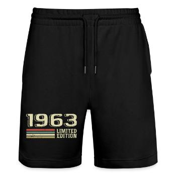 Jahrgang 1963 Geburtstag 1963 Jahrgang 1963 - Stanley/Stella Unisex Bio Joggingshorts Trainer  - Schwarz - Vorne - Nik (191cm) & Marisol (170cm)