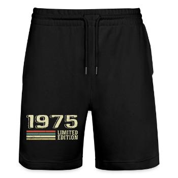 Jahrgang 1975 Geburtstag 1975 Jahrgang 1975 - Stanley/Stella Unisex Bio Joggingshorts Trainer  - Schwarz - Vorne - Nik (191cm) & Marisol (170cm)