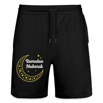 Ramadan Mubarak - Stanley/Stella Trainer Unisex Organic Jogging Shorts - black - Front - Nik (191cm) & Marisol (170cm)