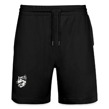 Lachender 🐺 Wolf - Stanley/Stella Unisex Bio Joggingshorts Trainer  - Schwarz - Vorne - Nik (191cm) & Marisol (170cm)