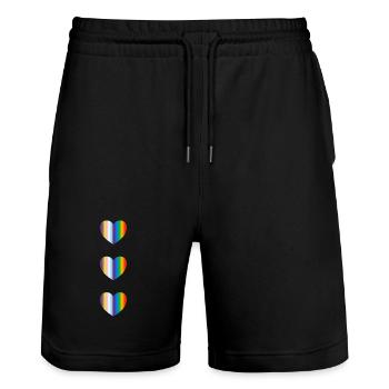 Inclusive pride flag rainbow hearts - Stanley/Stella Trainer Unisex Organic Jogging Shorts - black - Front - Nik (191cm) & Marisol (170cm)