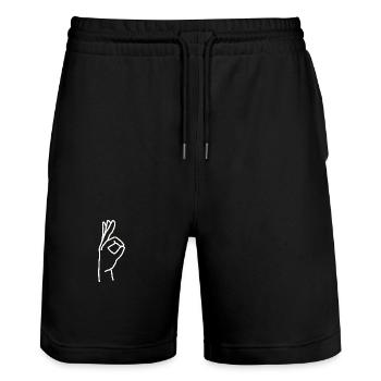 Casual and cool - Stanley/Stella Trainer Unisex Organic Jogging Shorts - black - Front - Nik (191cm) & Marisol (170cm)