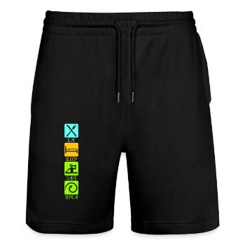 Eat Sleep Rave Repeat Essen Schlafen Raven Spruch - Stanley/Stella Unisex Bio Joggingshorts Trainer  - Schwarz - Vorne - Nik (191cm) & Marisol (170cm)
