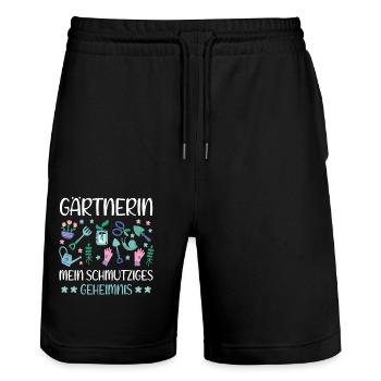 Lustige Garten Sprüche Frauen Gärtnerin - Stanley/Stella Unisex Bio Joggingshorts Trainer  - Schwarz - Vorne - Nik (191cm) & Marisol (170cm)