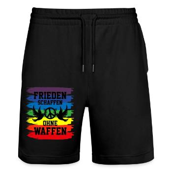 Frieden schaffen - Stanley/Stella Unisex Bio Joggingshorts Trainer  - Schwarz - Vorne - Nik (191cm) & Marisol (170cm)