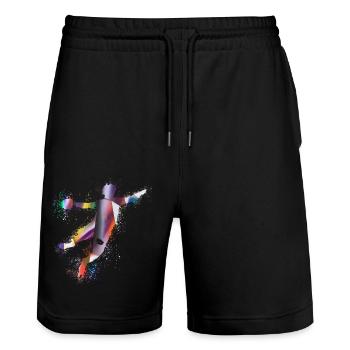 Handball, handballer, Beachhandball,Graffiti - Stanley/Stella Unisex Bio Joggingshorts Trainer  - Schwarz - Vorne - Nik (191cm) & Marisol (170cm)